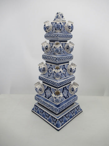 Tall handpainted delftblue tulipvase of 5 parts