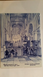 Delftblue plaque with a church interior.