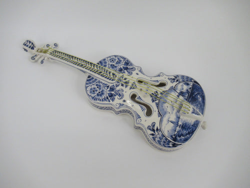very fine handpainted delftblue ceramic violin.