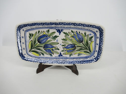 Blue tulip decorated ceramic dish