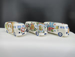 polychrome ceramic hippy vans painted in woodstock style.
