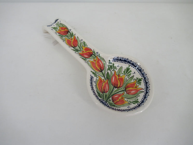 Ceramic spoon rest in red tulip design