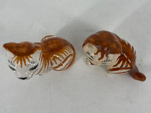 ceramic sitting red striped cats pair of two