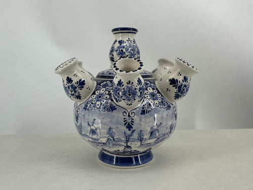 Large delftblue tulipvase with  Dutch landsacpe painting