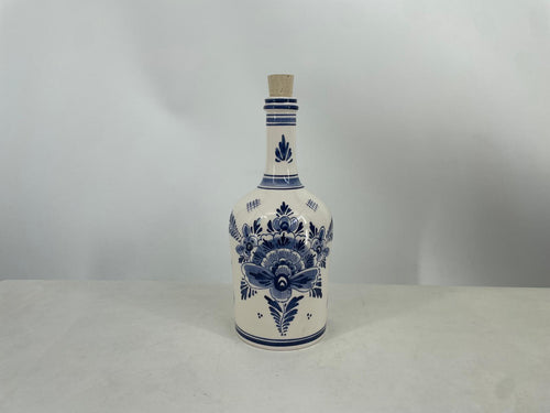 gin bottle in delftblue and multicolor tulip design