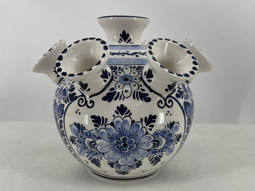Delftblue round tulip vase in floral design