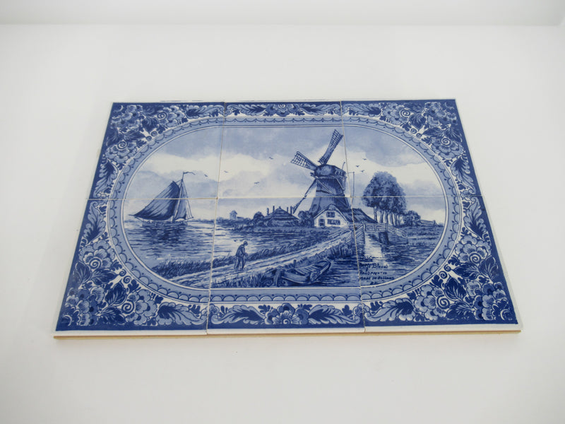Delft tilepanel depicting a Dutch landscape with windmill