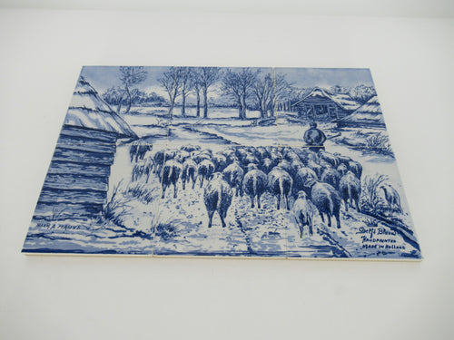 delftblue tile panel depicting Mauves flock of sheep