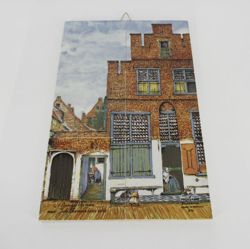 Polychrome delftblue tile panel depicting Vermeers little street in Delft