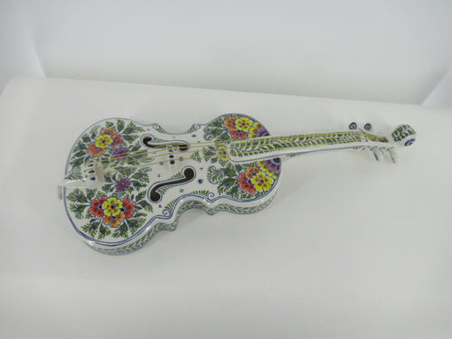 large polychrome delft violin with a floral handpainted design