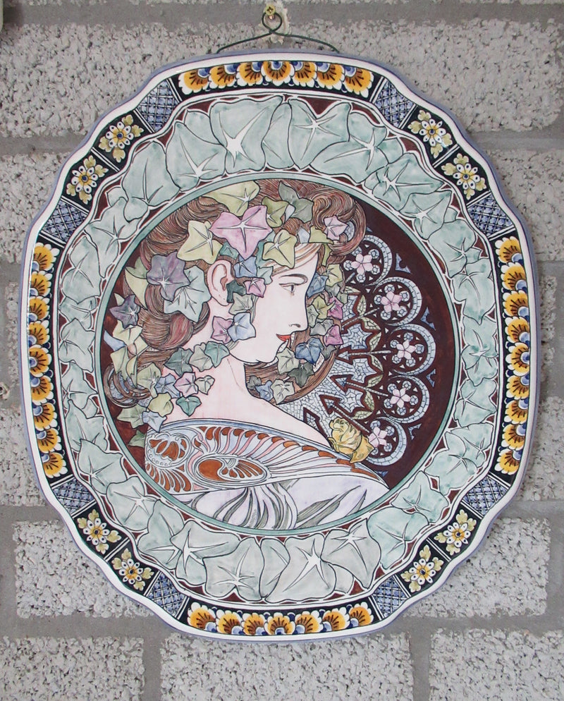 Jugendstil ceramic plaque Mucha replica