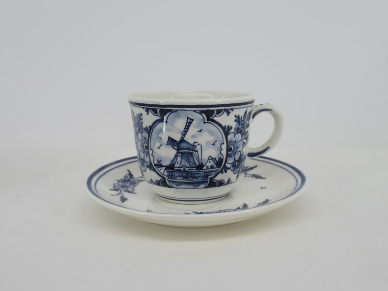 Delftblue cup and saucer with a windmill