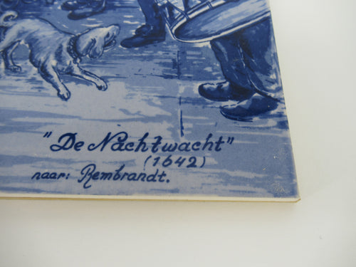 detail Delftblue tile panel depicting rembrandts Night watch