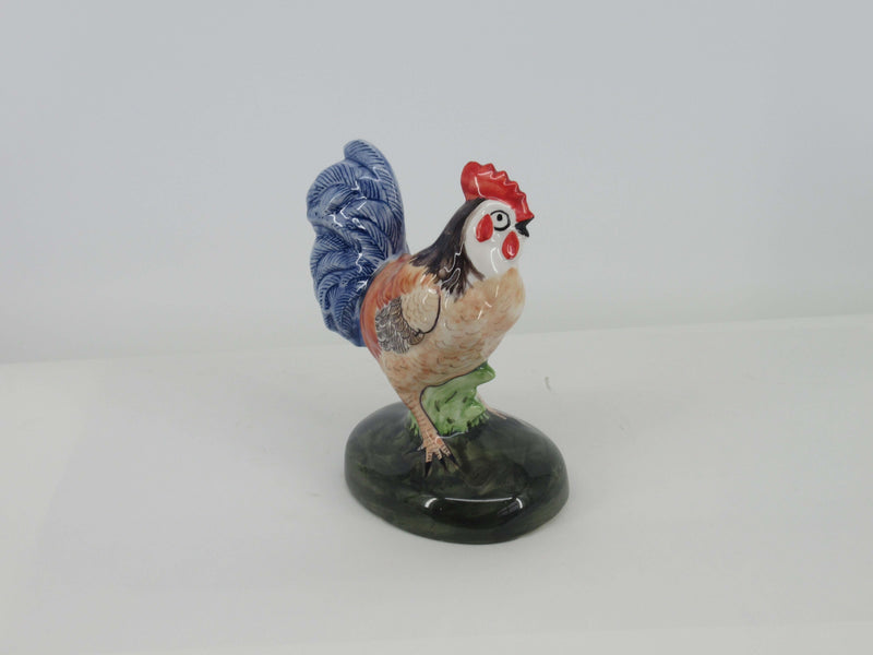 front view of a handpainted multicolor ceramic rooster