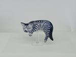 Delftblue cat handpainted in a striped pattern