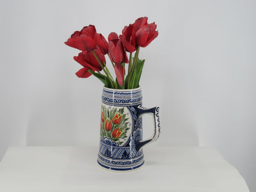 Large Delft beerstein with a red tulip painted design