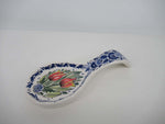 delft ceramic spoonrest with a handpainted red tulip