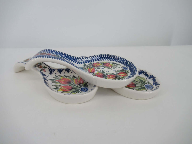 delftblue spoonrests with a handpainted red tulip design